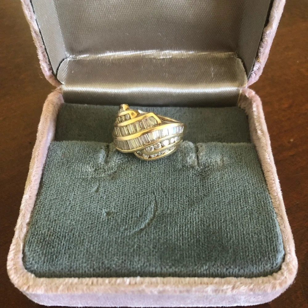 Vintage 14K Yellow Gold Baguette Diamond Statement Ring
